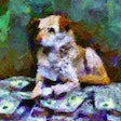 Dall·e 2023 05 09 11 59 49 Impressionist Painting Of Dog Sitting On Pile Of Money
